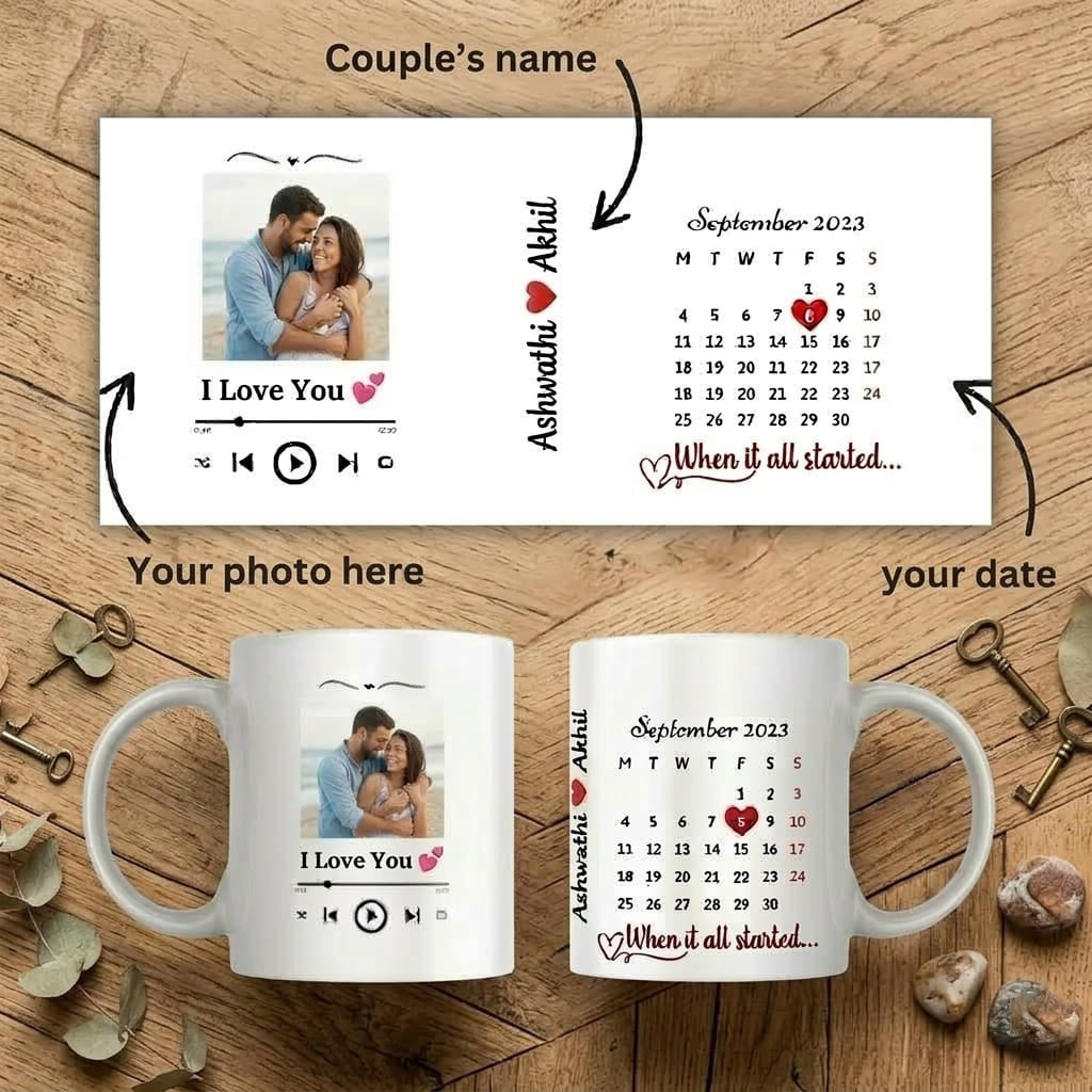 Personalized Valentine's Day Calendar Mug with Photo and Date