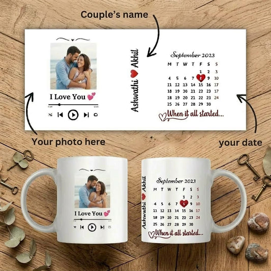 Personalized Valentine's Day Calendar Mug with Photo and Date