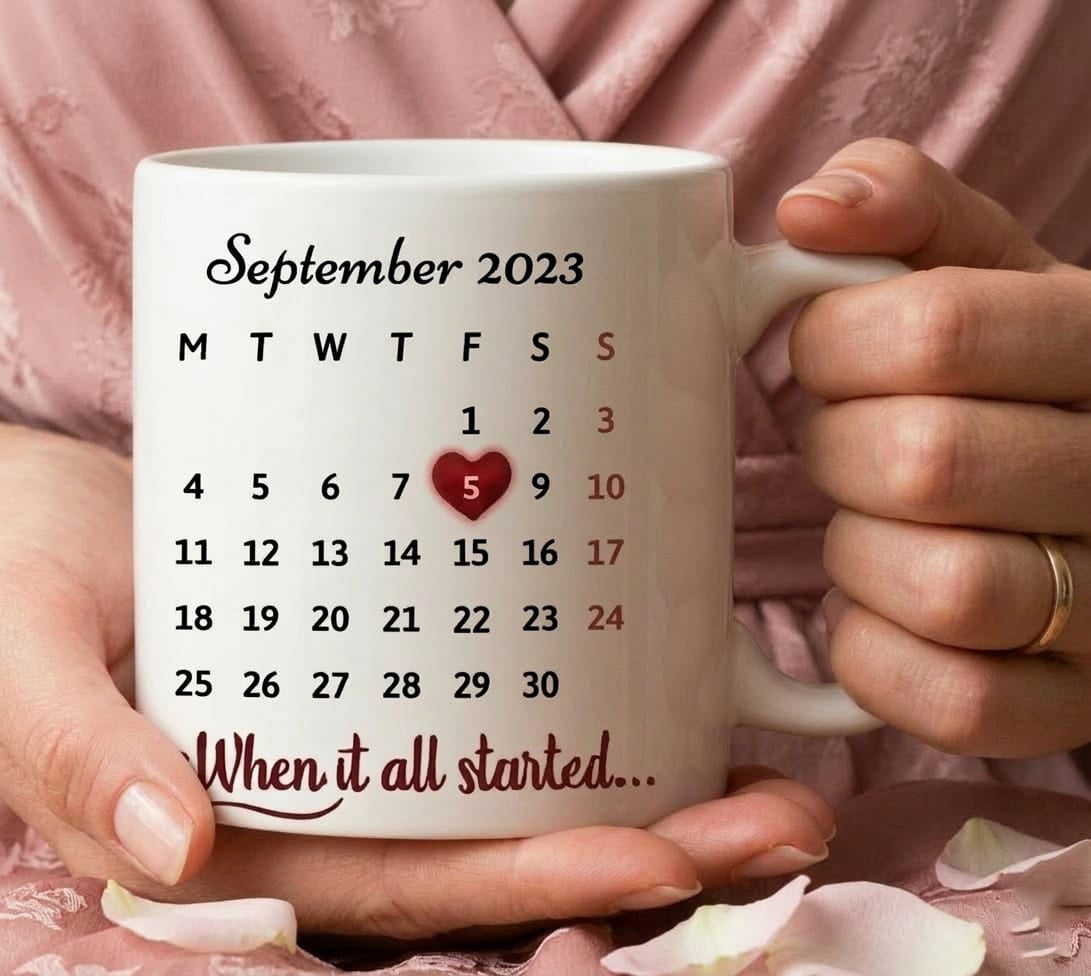 Personalized Valentine's Day Calendar Mug with Photo and Date
