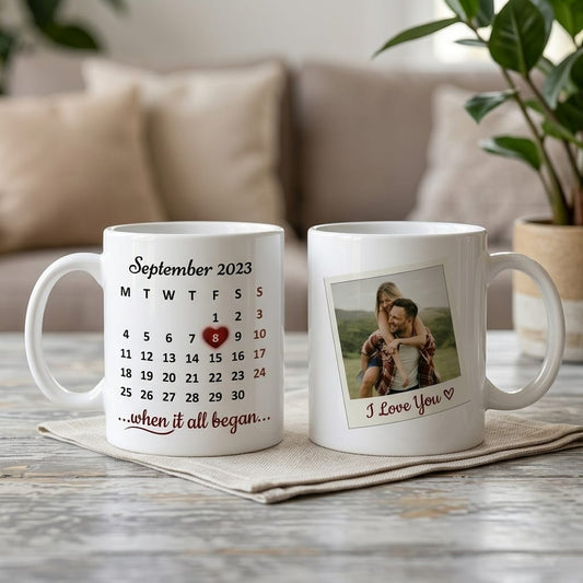 Personalized Valentine's Day Calendar Mug with Photo and Date