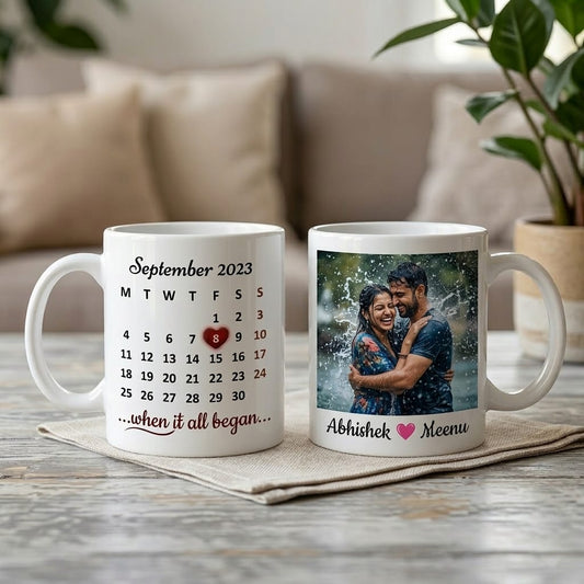 Personalized Valentine's Day Calendar Mug with Photo and Date